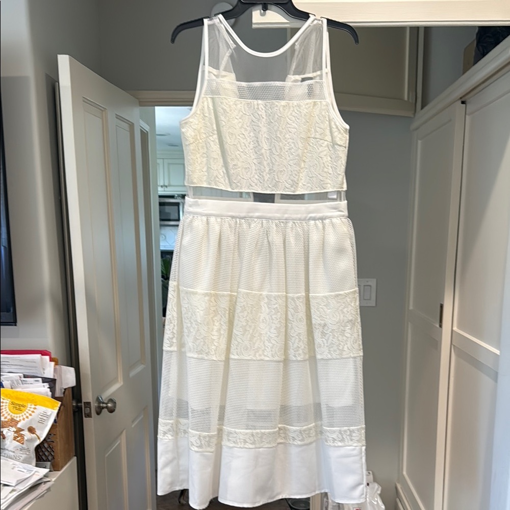 Aqua White Tiered Halter Midi Dress